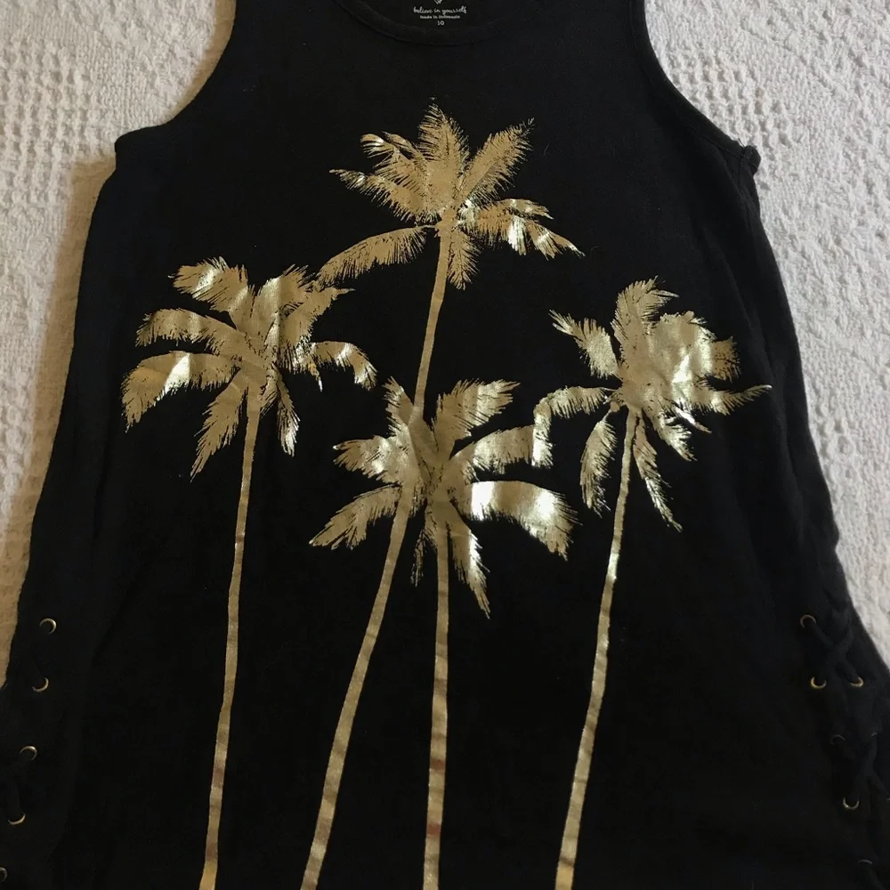 Justice black tank with gold palm trees
